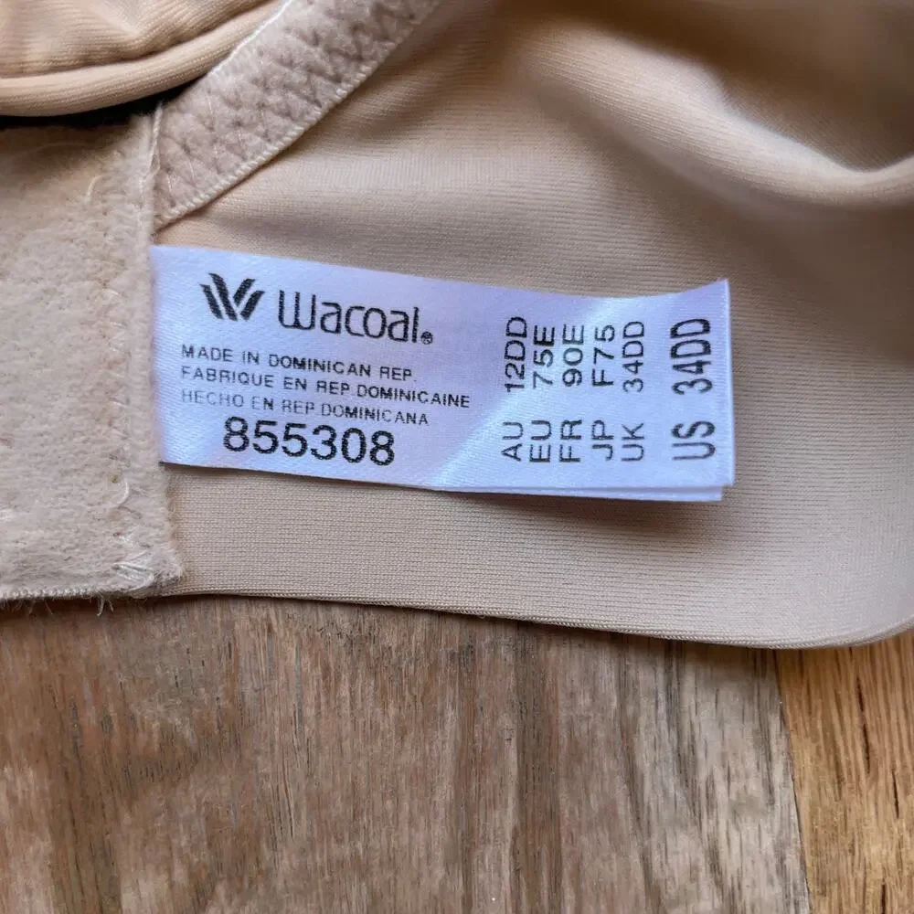 Wacoal 855308 Underwire Bra 34DD Nude Full Coverage Beige Comfort